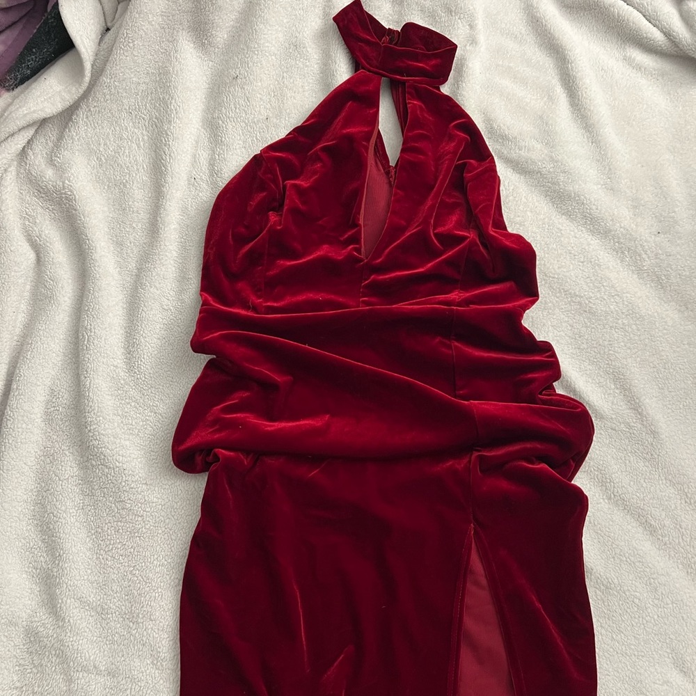 Red Velvet halter neck dress